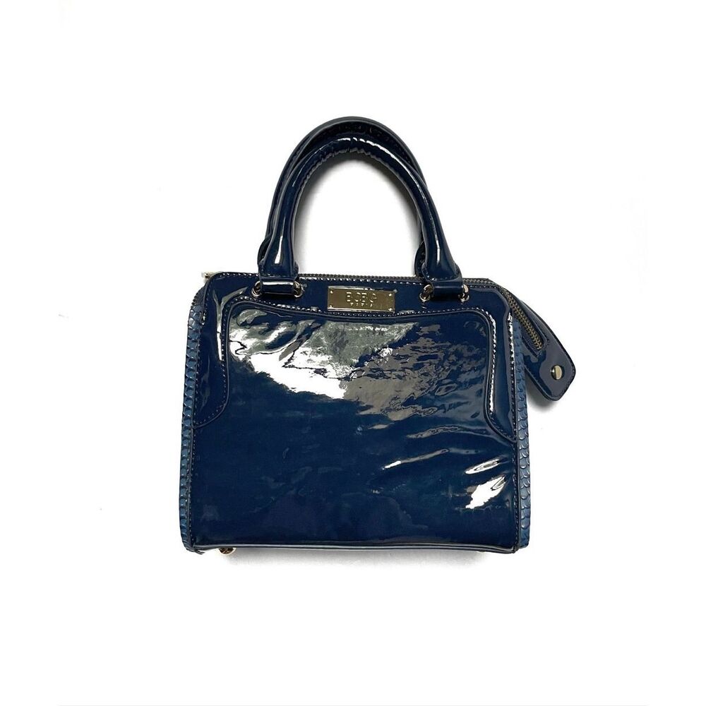 BCBG Max Azaria Handbag Y2K Mini Patent Leather Shiny Blue Top Handle Size Small